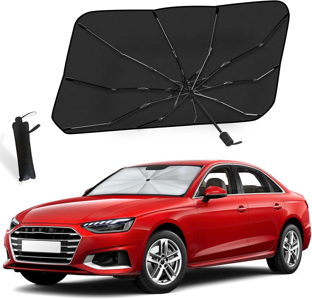 EcoNour Car Windshield Sun Shade | Foldable Car Umbrella Sun Shade | Windshield Cover Sunshade Blocks UV Rays | Sun Visor Protector | Automotive Interior Sun Protection Accessories (Medium 53" x 30")