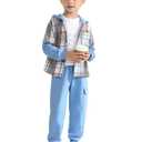 EDFTM Toddler Boy Clothes Flannel Plaid Hoodie Shirt and Casual Sweatpants Boys Fall Winter Spring Outfits Sky Blue 3-4 Years