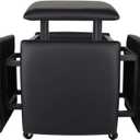 5 in 1 Nesting Ottoman Cube Chair, Stackable Stools, Leather Square Ottoman Bench, Foot Stool with Wheels for Living Room,Dining Room 15.75x15.75x16.54 inches (Black)