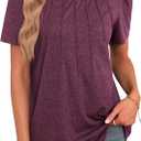 Agnes Urban Womens Tops Dressy Casual Short Sleeve Shirts Summer Loose T Shirts Trendy Tops Pleated Tunic Blouses, XL