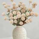 Beige Faux Silk Mums Artificial Flowers, 8Pcs Fall Fake Kiku Small Mini Chrysanthemum Pom Pom Stems for DIY Bouquets Centerpieces Vase Autumn Home Decorations Floral Arrangement