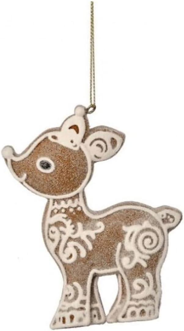 The Bridge Collection Resin Gingerbread Deer Ornament - 4" Glittery Reindeer Gingerbread Christmas Ornament