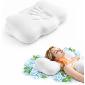 Cloud Neck Pillow, Ergonomic Memory Foam Pillow with Adjustable Cervical Support, Contour Design for Neck Pain Relief, Cooling Breathable Cover for Side, Back & Stomach Sleepers (White)