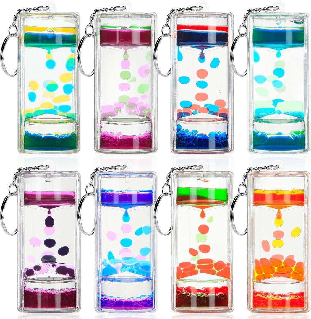 8pcs Liquid Timers Keychain Set for Stress Relief and Sensory Play, Durable and Colorful Fidget Keychain, Perfect for Boys Backpacks, Fun Science Gift for Teens, Portable and Convenient