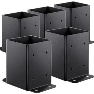 Metty Metal 4×4 Post Base 5 Pcs Post Base Brackets,Inner Size 3.6"x3.6" Heavy Duty Powder-Coated Post Anchor Matte Black Wood Post Brackets for Pavilion Deck Railing Support Deck Base Plate