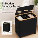 3-Section 160L rolling Laundry Hamper with Wheels and Lid,Black, Extra large