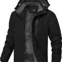 Mens Winter Jackets Waterproof Warm Fleece Ski Jacket with Hood Thermal Windproof Coat Zip Pockets (Large, Black)