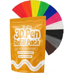Toy Tree 300 Piece 3D Pen Refill Pack | Compatible with The 3Doodler Start+ Only | 10 Vibrant Colors of Safe Low Temperature PCL Filament 2.5mm Thick | Not Compatible with Other 3D Pens (Original)