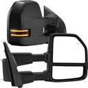 Tow Mirrors Compatible with 2015-2020 Ford F150 F-150, Extended Trailer Towing Side Mirrors w/Smoked Turn Signal & Ambient Temp Sensor(for 2019+), Puddle Light, Power Heated, 22PIN, Black