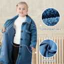 Long Coat for Girls Fleece Jackets 4-7 Years Knee-Length Lightweight Coats (Blue)