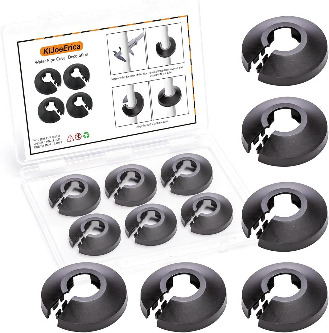 6 Pcs Fit 1/2 Inch Flange Water Pipe Cover Decoration black 16mm(5/8") Plastic PP escutcheon plate 1/2 inch Cover for Wall Pipe Tube Decoration