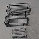 Shower Caddy, Adhesive Shower Organizer with Soap Dish and 4 Hooks, Rustproof Stainless Steel Shower Shelves, Wall Mounted No Drilling Storage Shelf Basket Accessories for Bathroom & Kitchen (Black)