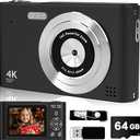 Digital Camera, 44MP Full HD 1080P Point and Shoot Camera with 64GB Card, Anti Shake 16X Zoom Compact Volg Cameras, Portable Small Camara Gift for Kids, Ages Teen Girl Boy  Black