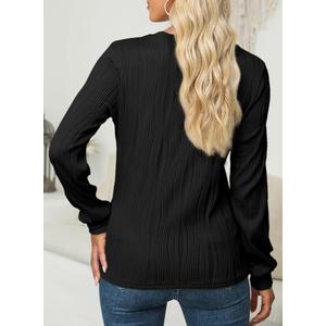 Womens Tops Trendy Dressy Casual Long Sleeve Crewneck Basic T Shirts Solid Loose Textured Blouses Outfits
, Size Small