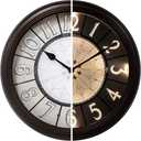 Presentime & Co. 12.6" Illuminated Farmhouse Wall Clock, Silent Battery Operated Night Light Wall Clock with Smart LED Sensor for Living Room, Bathroom, Kitchen, Home Office, Oil Rubbed Bronze Finish