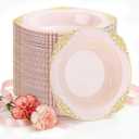 100 PCS Pink Plastic Bowls - 12 oz Pink Gold Disposable Salad Bowls - Heavy Duty Soup Bowl - Fancy Plastic Ice Cream Bowl for Weddings Parties Dinners Picnics Mothers Day