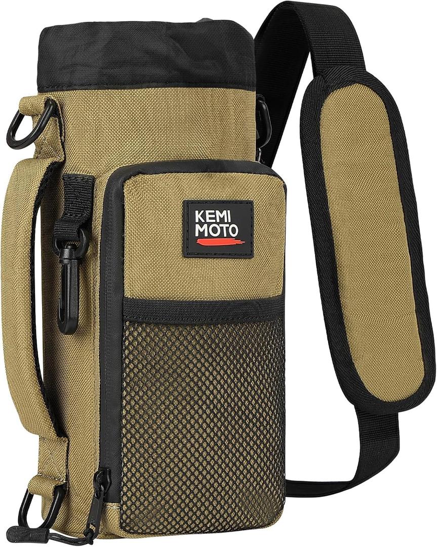 KEMIMOTO Water Bottle Holder Bag, Water Bottle Carrier with Adjustable Shoulder Strap, Water Bottle Pouch Holder for Hiking, Camping, Fishing, Compatible with YETI Stanley SLM 32 oz, 40 oz, 64 oz (Brown)