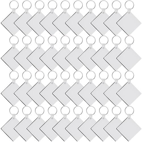Duufin 120 Pieces Square Sublimation Keychain Blanks Double Side Heat Transfer Blanks MDF Key Rings Blank Board Key Chain Blanks for Sublimation DIY and Craft
