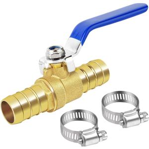 Brass Hose Barb Ball Valve Kit-1pcs 3/4'' Heater Hose Shut Off Valve with Stainless Steel Clamps-High Temperature Resistance Shut off PEX Ball Valve for Water, Oil, Gas, Fuel line Fittings