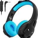 ZIUMIER Kids Headphones, with Microphone, 80/90dB Volume Limiter, Audio Sharing Port, 3.5mm Wired Toddler Headphones for School Travel (Black)