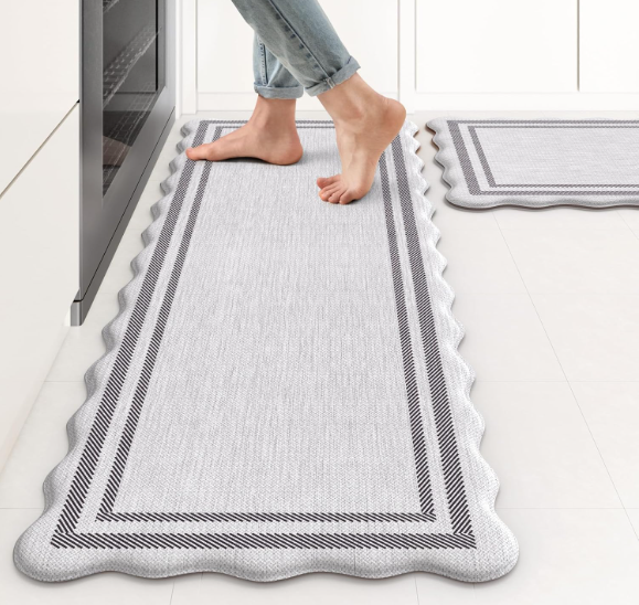 KIMODE Anti Fatigue Kitchen Mats, Light Grey Kitchen Rugs, Padded Kitchen Mat for Floor, Comfort Standing Desk Mat, Cushioned Kitchen Mats for Floor 2 Piece for Laundry Office Sink 17"x47"+17"x29"