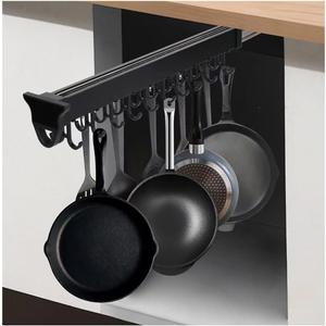Hanging Pot Rack with 10 Hook for Cabinet 22" Pull Out Pot and Pan organizer Adjustable Pot Racks with Sliding Rail Storage Utility Rack Used for Kitchen/Closet/Cupboard,Load 75LBS