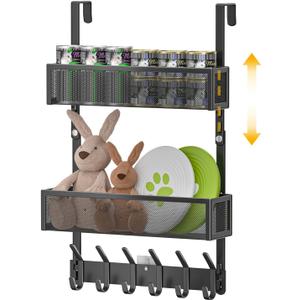 LUCYCAZ Adjustable Over The Door Hooks Organizer, Over The Door Towel Rack with 10 Coat Hooks & 2 Mesh Basket, Multi-Purpose Storage for Bathroom, Bedroom, Kitchen (Black)