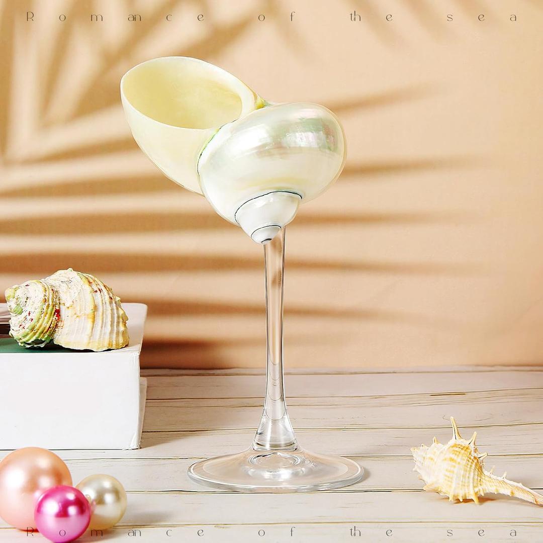 Conch Shell Wine Glasses Wedding Wine Cup Martini Goblet Cocktail Drinkware Drinking Stemware for Valentine Birthday Wedding Bridesmaids Anniversary Party(White Conch,Clear Base,1 Pcs)