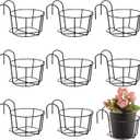 Wesiti 10 Pcs Round Hanging Railing Planters Outdoor Balcony Planters Metal Hanging Baskets Flower Pot Holder for Fence Indoor Porch Shelf Container(5.3 Inch,Black)