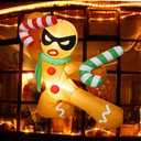 OurWarm 3.5 Ft Christmas Inflatables Outdoor Decorations Kungfu Gingerbread Man with Candy Cane Broke Out from Window Built-in LED Lights Xmas Blow up Decor for Outside Indoor Yard Garden Home