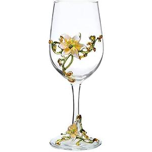 Enamel Flower Gin Balloon Glass Wine Glass Birthday Mothers Day Gifts (Yellow lily)