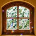 Stained Glass Window Privacy Film – No Adhesive Static Cling Decorative Rainbow Window Cling, UV Blocking Removable Sun Film for Bathroom, Bedroom, Glass Doors Green,23.6 x 78.7 in