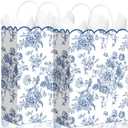 Kolldenn 24 Pcs Blue Floral Party Favor Bags with Handles 10 x 5 x 13 Inch Large Scalloped Wildflower Goodie Candy Gift Treat Bags for Birthday Decoration for Bridal Baby Shower Party Supplies