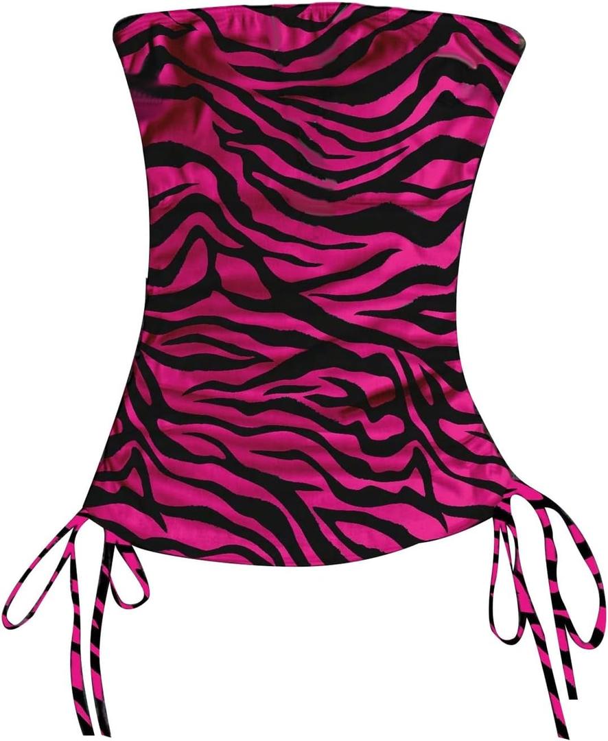 GORGLITTER Women's Y2k Gothic Strapless Tube Tank Top Grunge 2000s Clothing Bandeau Drawstring Ruched Going Out Tops (Pink, M)