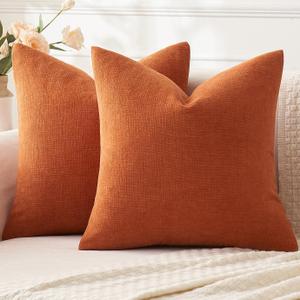MIULEE Burnt Orange Couch Pillow Covers 20x20 Inch, Set of 2 Soft Chenille Fall Decorative Square Throw Pillow Covers Farmhouse for Sofa Living Room Bed
