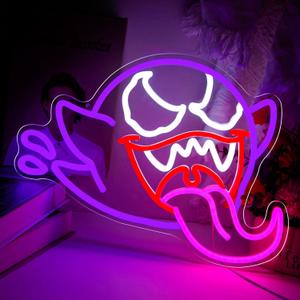 King Boo Neon Sign For Wall Decor Ghost Face Dimmable Neon Light Bedroom Halloween Led Light Up Sign Creative Room Decor Gaming Backdrop Home Party Birthday Gift for Kids Boys Girls
