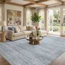 Nakagishi 7x9 Area Rugs Living Room: Washable Large Vintage Rug Neutral Non-Slip Soft Stain Resistant Indoor Carpet for Bedroom Nursery Dining Room Office Playroom - Blue