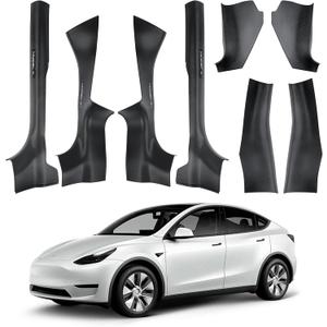 8PCS Door Sill Protector for 5-Seats Tesla Model Y Juniper 2025-2026 - Anti-Kick Carbon Fiber Pattern Entry Guard - Anti-Scuff Waterproof Door Cover - No Drill Installation ABS Hard Interior Kick Pad