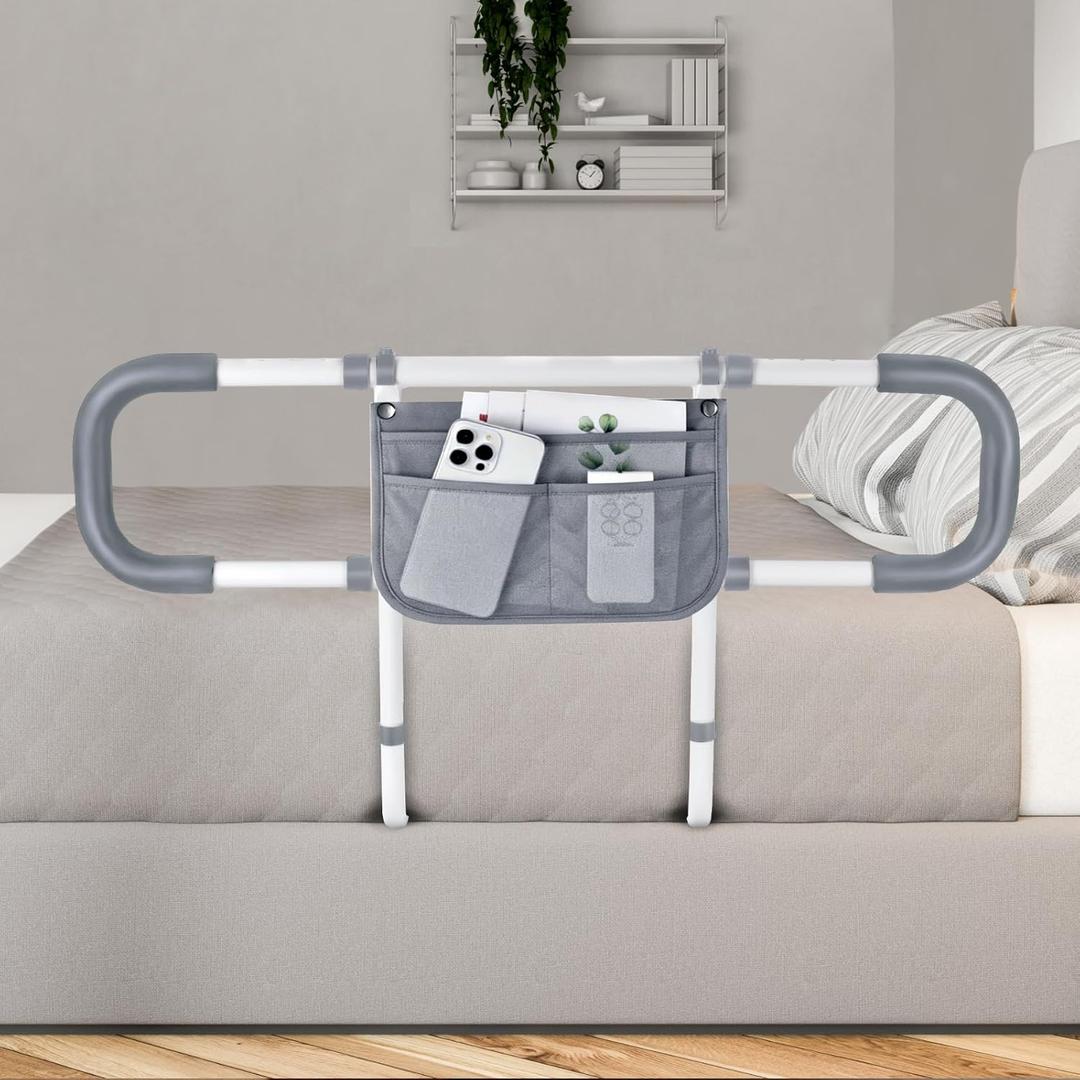 Bed Rails for Elderly Adults Safety - Extended Bed Assist Rail for Seniors - Adjustable Beds Side Rails Handle Support Bar Bed Guard with Storage Bag & Fixing Strap, Fit King Queen Full Twin Beds