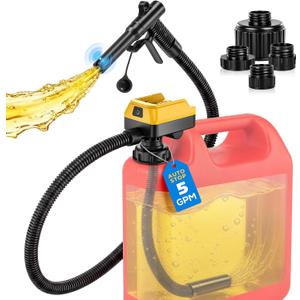 5 GPM Fuel Transfer Pump for DeWalt 20V Battery, 71" Hose Auto-Stop | Gas Can Pump Battery Operated, 31.5" Suction Tube, Auto-Stop Beep 4 Adapters For Gasoline, Kerosene, Lawn Mower, Tool Only