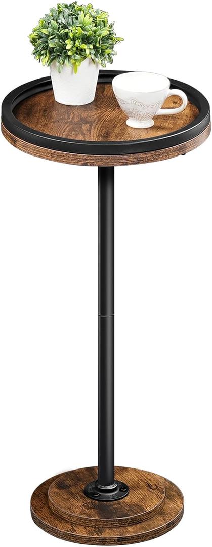 HOOBRO Small Round Side Table, Drink Table, Coffee Martini Table with Pedestal Accent for Small Spaces in Living Room, Bedroom, Sofa Couch, Rustic Brown BF168BZ01