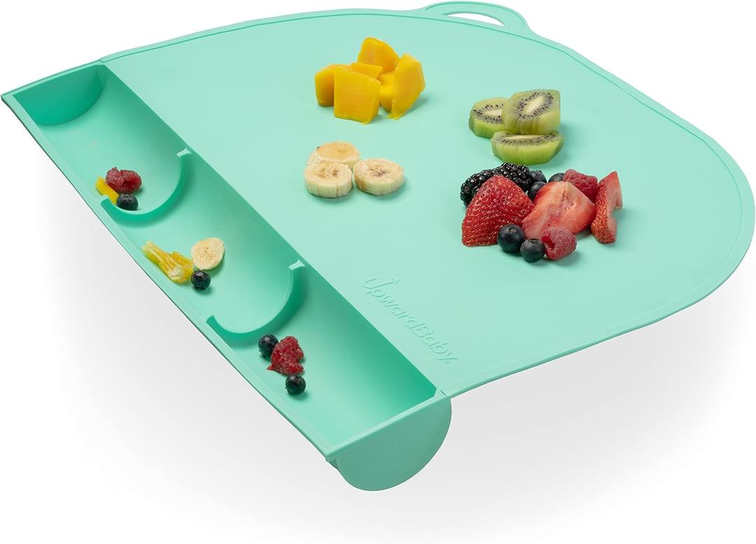 UpwardBaby Rectangular Silicone Placemat - Suction Food Catcher for High Chair & Kids, Non-Slip Washable Table Mats, Travel Toddler Placemat & Baby-Led Weaning Supplies, Mint