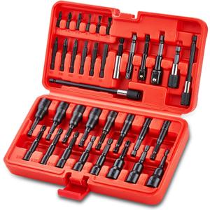 35PCS Magnetic Nut Driver Set, Nut Driver Set for Impact Drill, 1/4" Quick-Change Hex Shank | SAE & Metric | Cr-V Steel, Magnetic Screwdriver Bit W/Drill Bit Extension & Drill Bit Adapter