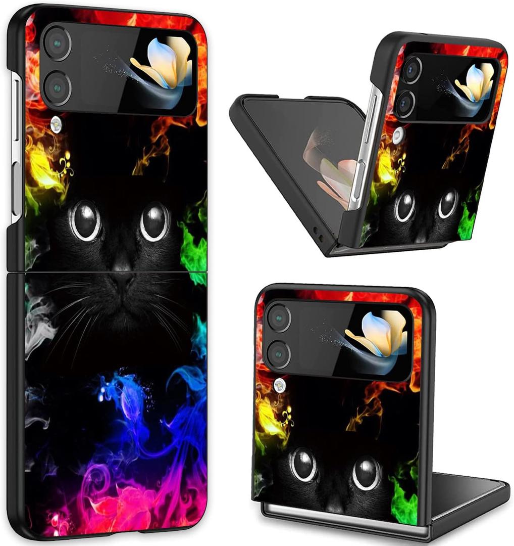 for Samsung Galaxy Z Flip 4 Phone Case, Slim Fit Hard PC Shockproof Anti-Scratch Fold Protective Case for Samsung Galaxy Z Flip 4 5G 2022, Black Cat Face for Samsung Galaxy Z Flip 4 Phone Case, Slim Fit Hard PC Shockproof Anti-Scratch Fold Protective Case for Samsung Galaxy Z Flip 4 5G 2022, Black Cat Face