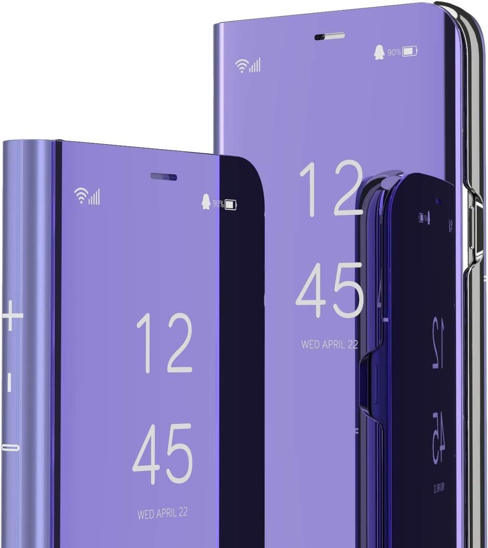 LEMAXELERS Galaxy S21+ Plus Case Slim Mirror Design Clear View Flip Bookstyle Ultra Slim Protecter Shell with Kickstand Protective Cover for Samsung Galaxy S21 Plus Mirror PU PU Purple