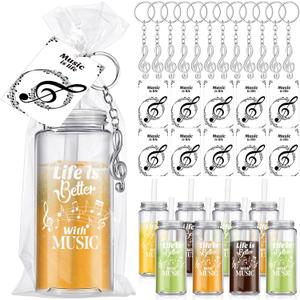 20 Set Music Lover Gifts 20 Plastic Straw Cups 20 Cards 20 Note Keychains 100 Silver Wire Ties and 20 Transparent Opp Bags Inspirational Musician Gifts for Music Teacher Student