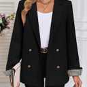 Happy Sailed Womens Blazers Plaid Cuff Double Breasted Open Front Business Casual Office Suit Jackets Work Outfits (S)