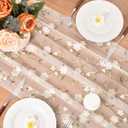 Beige Spring Summer Floral Table Runner Easter Embroidery Wildflower 10ft Gauze Seasonal Sheer Blossom Kitchen Dining Table Decoration for Home Birthday Party Baby Bridal Shower