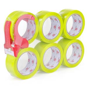 BOMEI PACK Heavy Duty Colored Packing Tape with Dispenser 1.88 Inch x 60 Yards (Yellow) 6 Rolls, 2.4 mil Industrial Grade Packaging Tape for Shipping, Moving, Mailing & Storage
