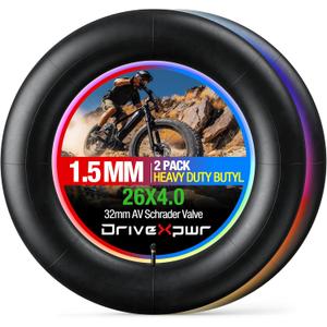 Heavy Duty Fat Tire Bike Inner Tube 26x4.0/4/4.125/4.25/4.5(Max.) with 32mm AV Schrader Valve-Ideal for Mountain Bikes & E-Bikes, 26 inch 1.5mm Thick Fat Tires Tubes for MTB, Folding Bicycle (2 Pack)